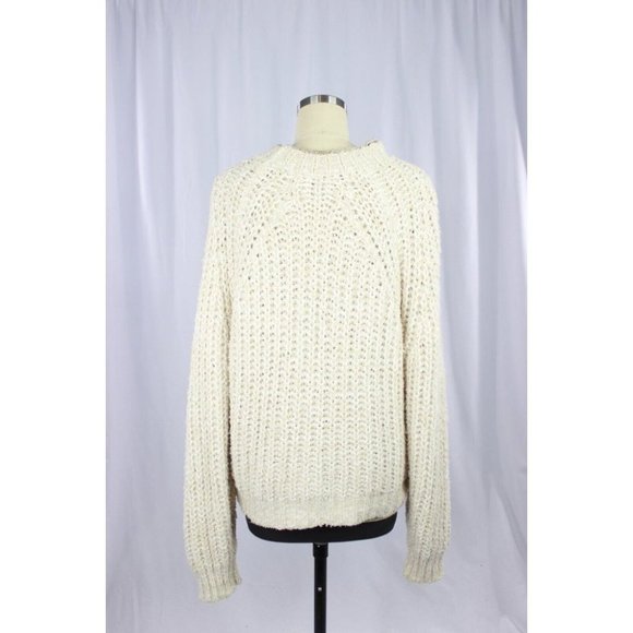 Aritzia WILFRED Confetti Beige Chunky Knit Cropped Raglan Sweater, Size L - Picture 4 of 16